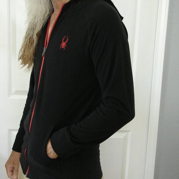 Spyder Snuggle Fleece Zip Hooded Sweatshirt Jacket Black Red XL Warm Coat Unisex - Picture 3 of 13